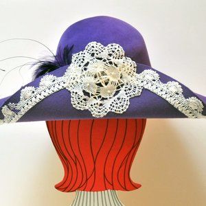 Women’s Picture Frame Wide Brim Hat 100% Wool OOAK